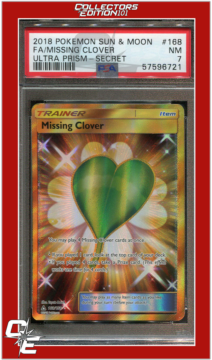 clover cards pokemon Ultra Prism 168 Full Art Missing Clover Secret PSA 7
