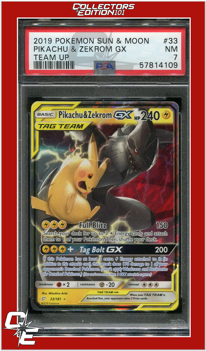 Team Up 33 Pikachu & Zekrom GX PSA 7 | Collectors Edition 101