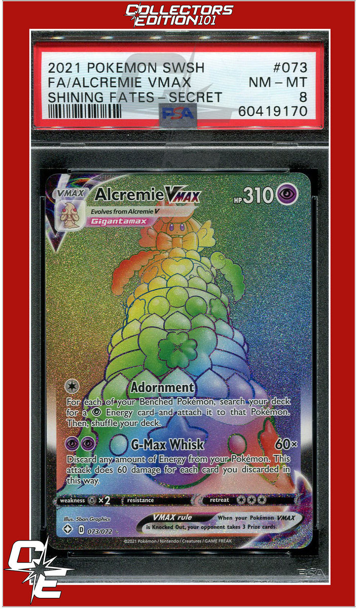 Shining Fates 073 Full Art Alcremie VMAX Secret PSA 8 | Collectors Edition 101 Shining Fates 073 Full Art Alcremie VMAX Secret PSA 8 | Collectors Edition 101