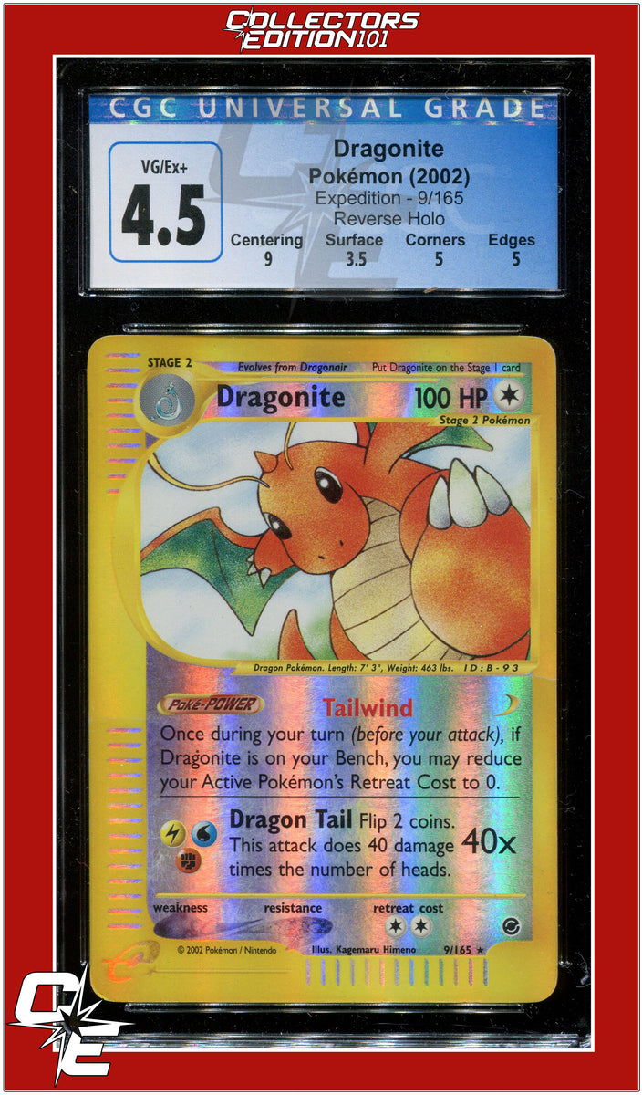 Expedition Dragonite Reverse Holo 9/165 CGC 4.5 - Subgrades