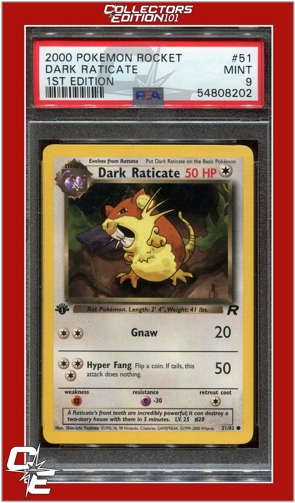 Team Rocket 51 Dark Raticate 1st Edition PSA 9