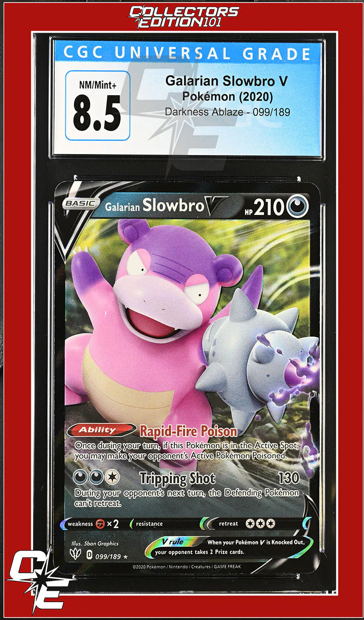 galarian slowbro pokemon card Darkness Ablaze V 099/189 Holo CGC 8.5 Variant:Emerald & Sapphire Attack 1 age 13+ years Lay Down Arms (Love