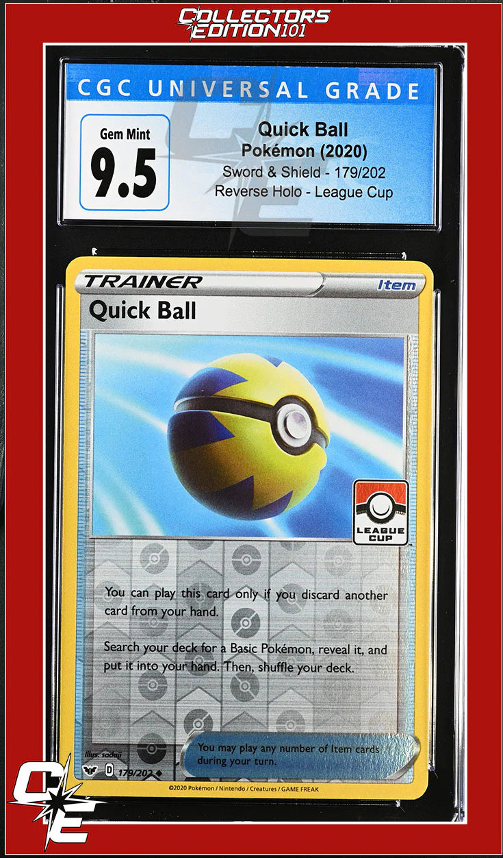 Sword & Shield Quick Ball 179/202 Reverse Holo League Cup CGC GEM MINT ...