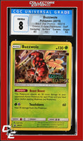 SM Black Star Promo Buzzwole SM218 Cosmic Eclipse Prerelease STAFF CGC 8
