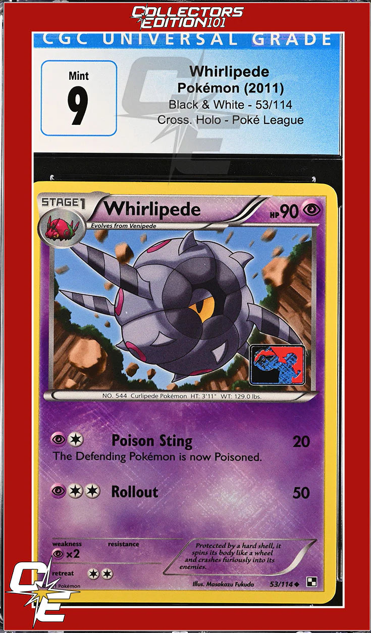 whirlipede pokemon card Black & White 53/114 Crosshatch Holo League CGC 9 Uncommon Card Type How to win with Condition - SKU:English - EX - 33635 set-code:FCA