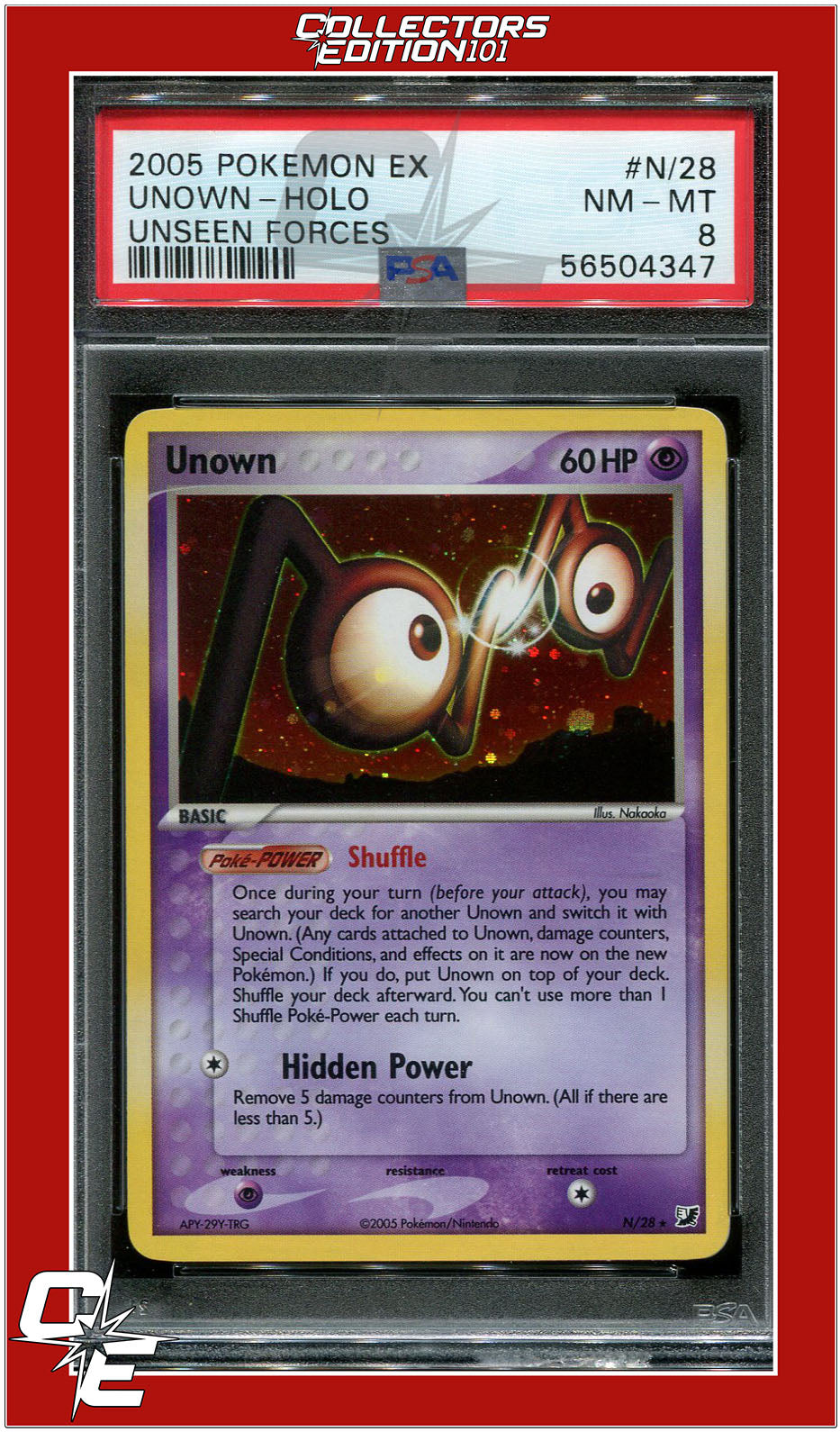 EX Unseen Forces N/28 Unown Holo PSA 8