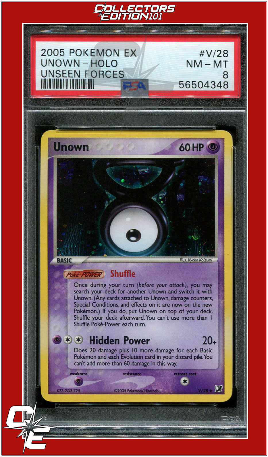 EX Unseen Forces V/28 Unown Holo PSA 8