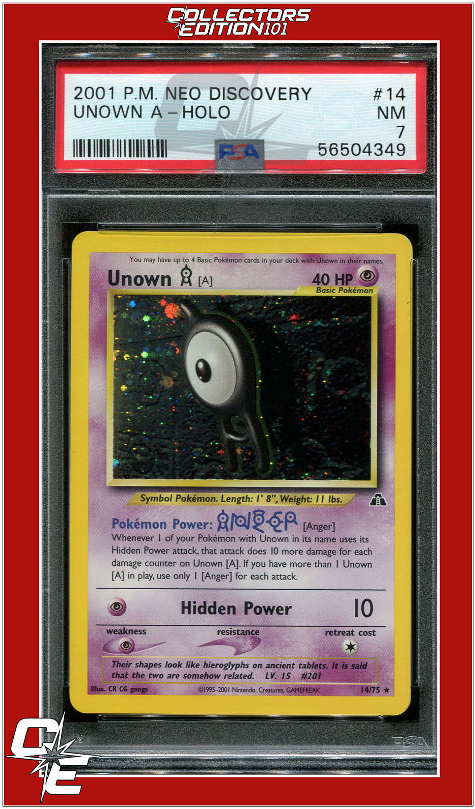 Neo Discovery 14 Unown A Holo PSA 7