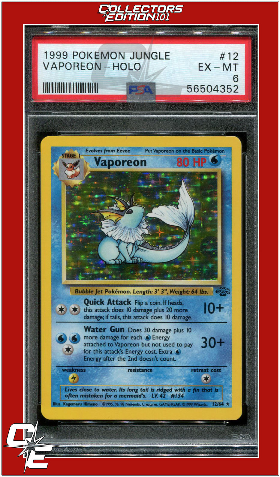 Jungle 12 Vaporeon Holo PSA 6