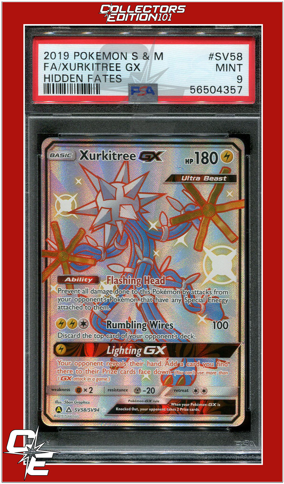 Hidden Fates SV58 Full Art Xurkitree GX PSA 9