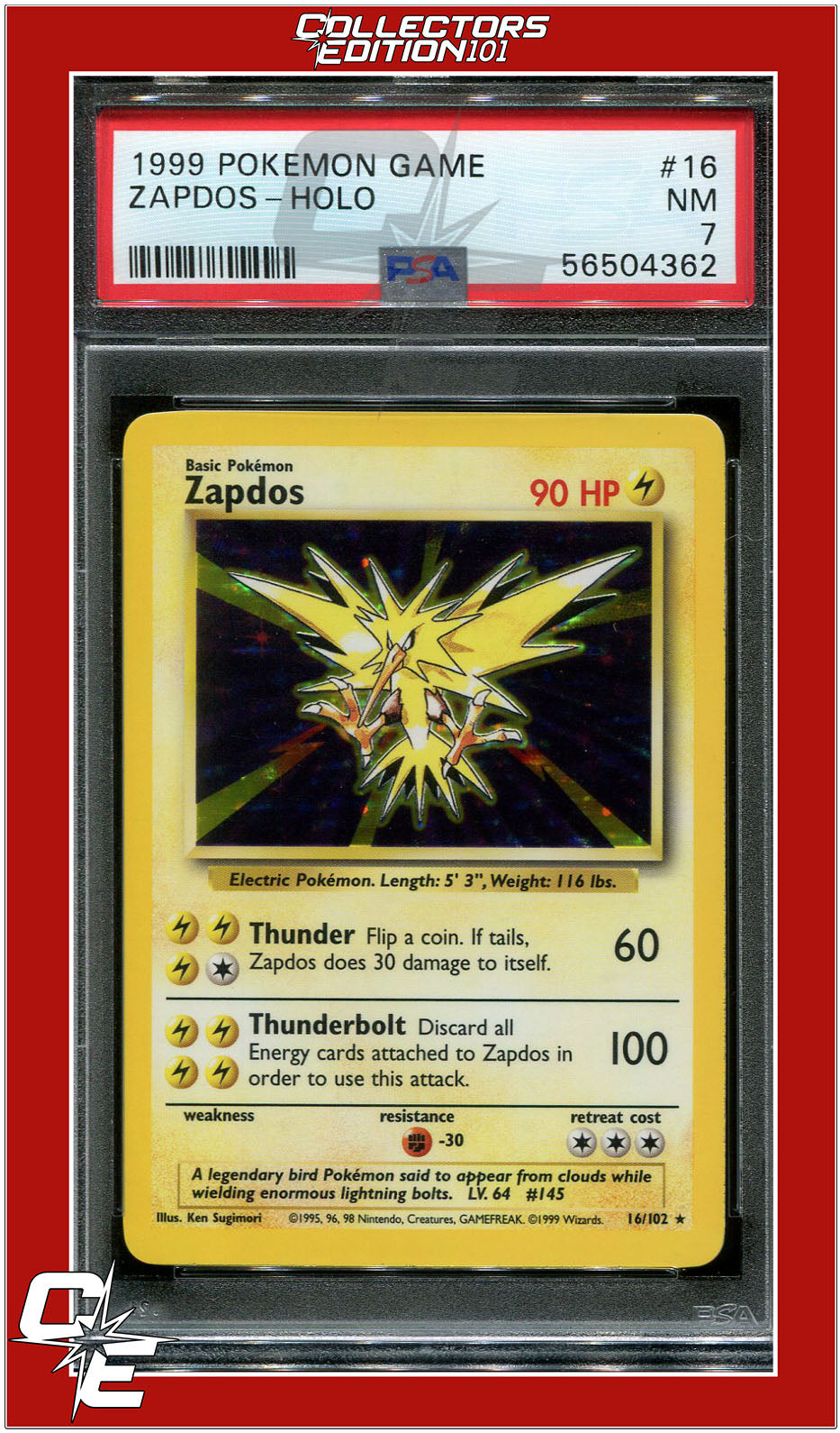 Base Set 16 Zapdos Holo PSA 7