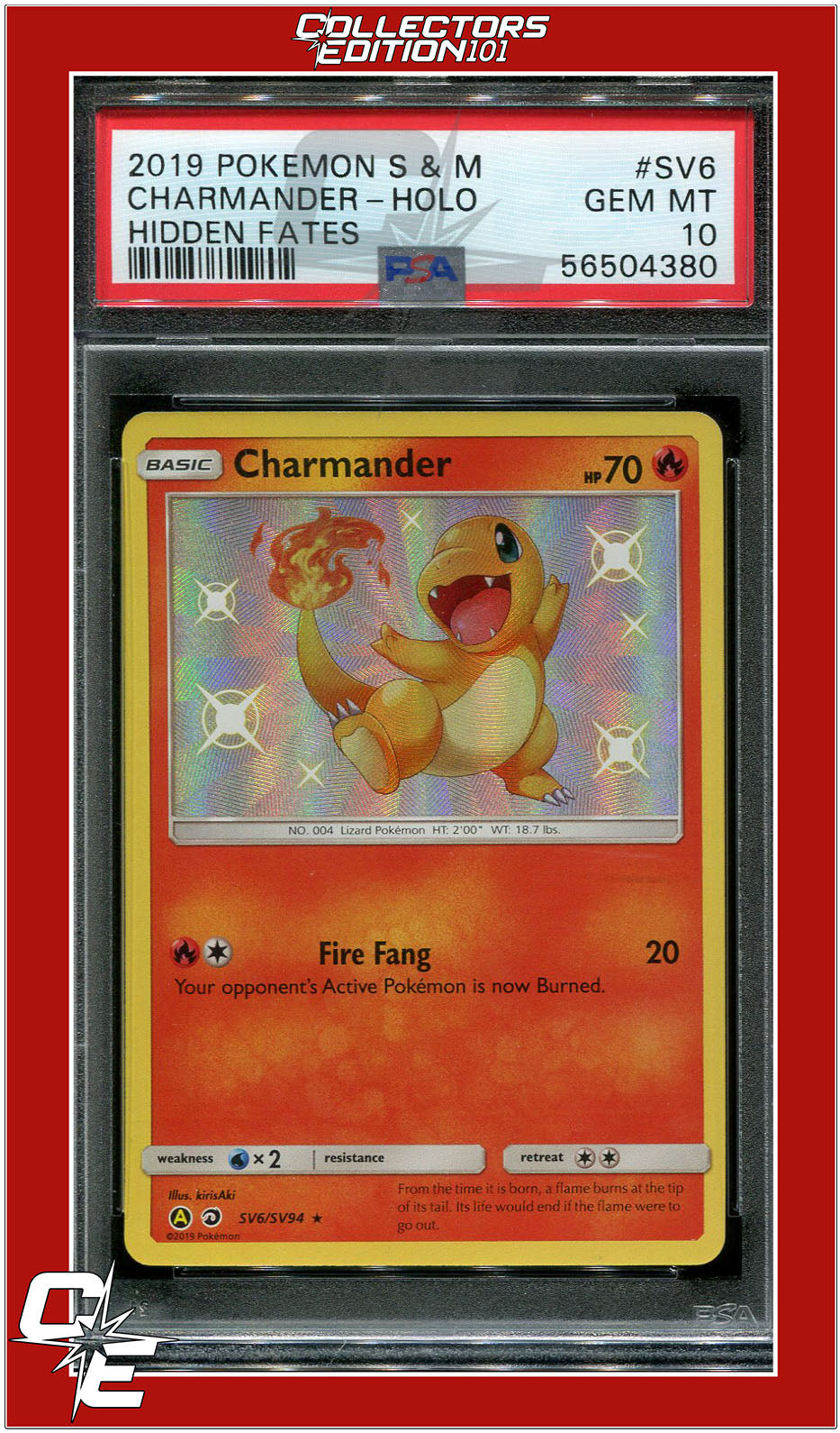 Hidden Fates SV6 Charmander Holo PSA 10