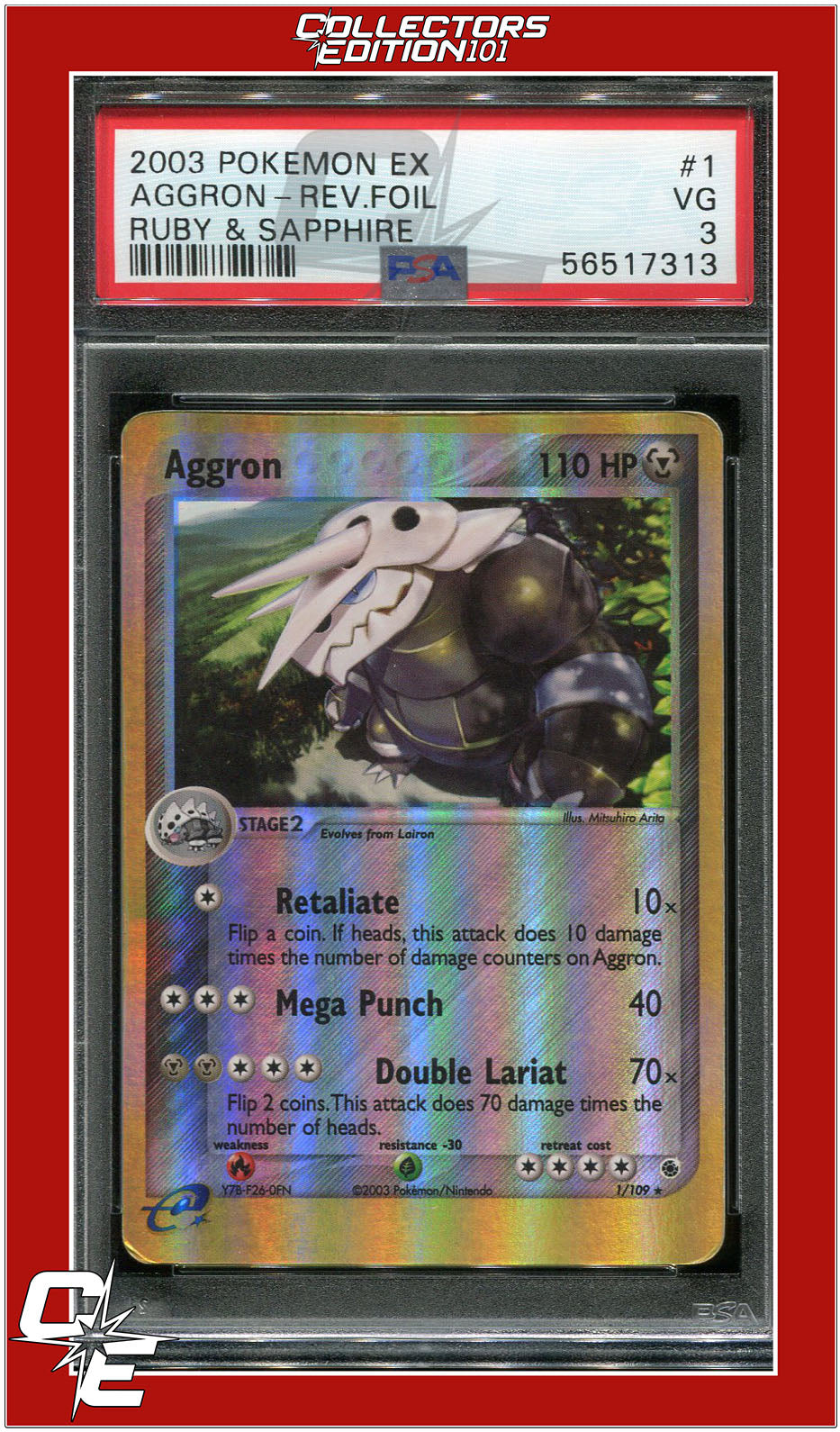 EX Ruby Sapphire 1 Aggron Reverse Foil PSA 3 Collectors