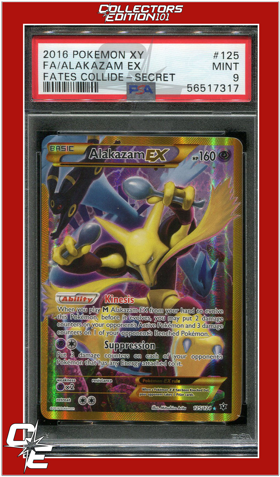 Fates Collide 125 Full Art Alakazam EX Secret PSA 9