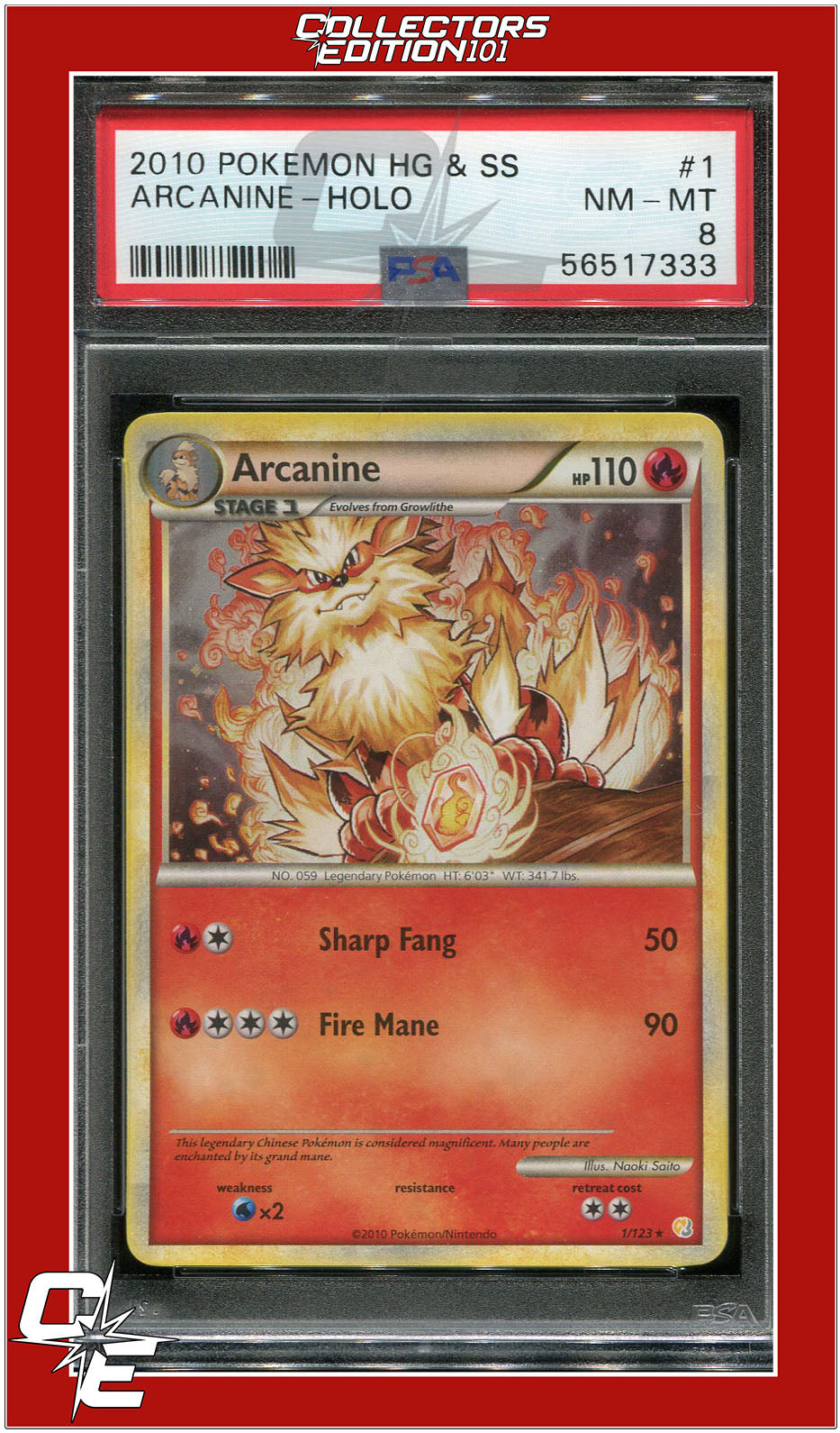 Heartgold & Soulsilver 1 Arcanine Holo PSA 8