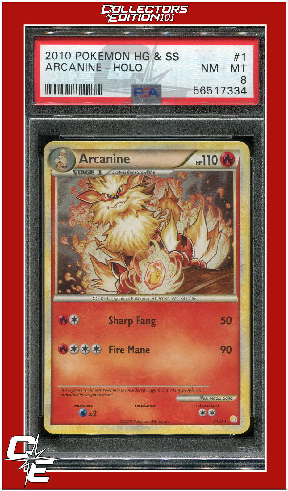 Heartgold & Soulsilver 1 Arcanine Holo PSA 8