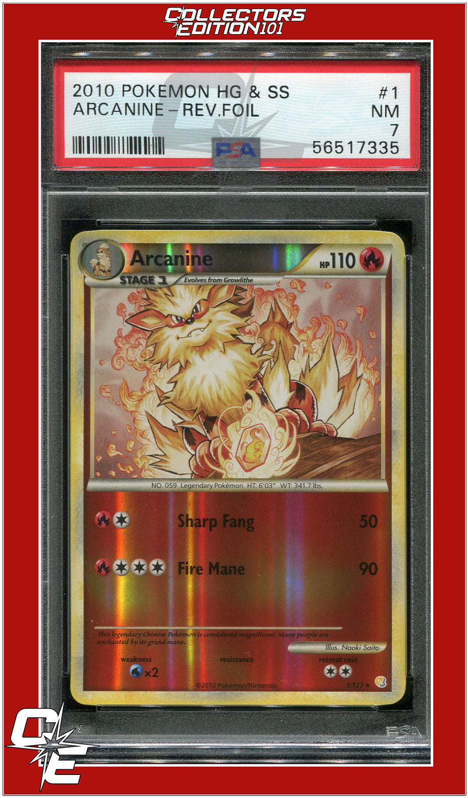 Heartgold & Soulsilver 1 Arcanine Reverse Foil PSA 7