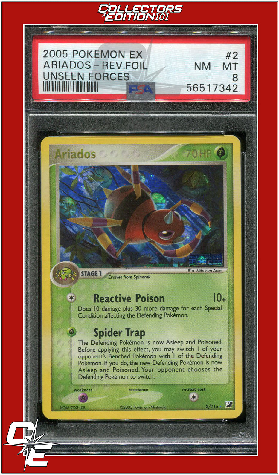 EX Unseen Forces 2 Ariados Reverse Foil PSA 8