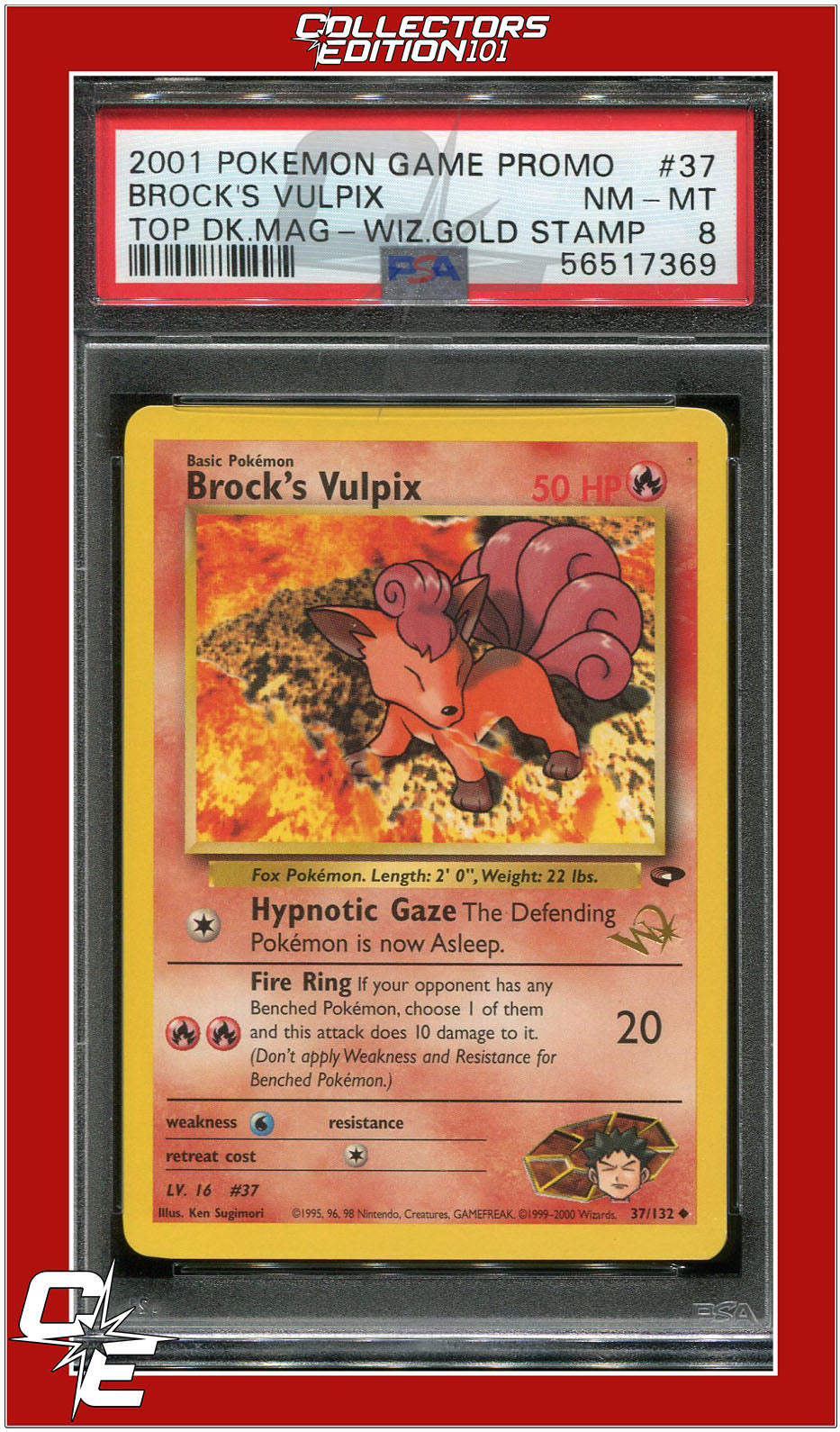 Gym Challenge 37 Brock's Vulpix W Stamped PSA 8