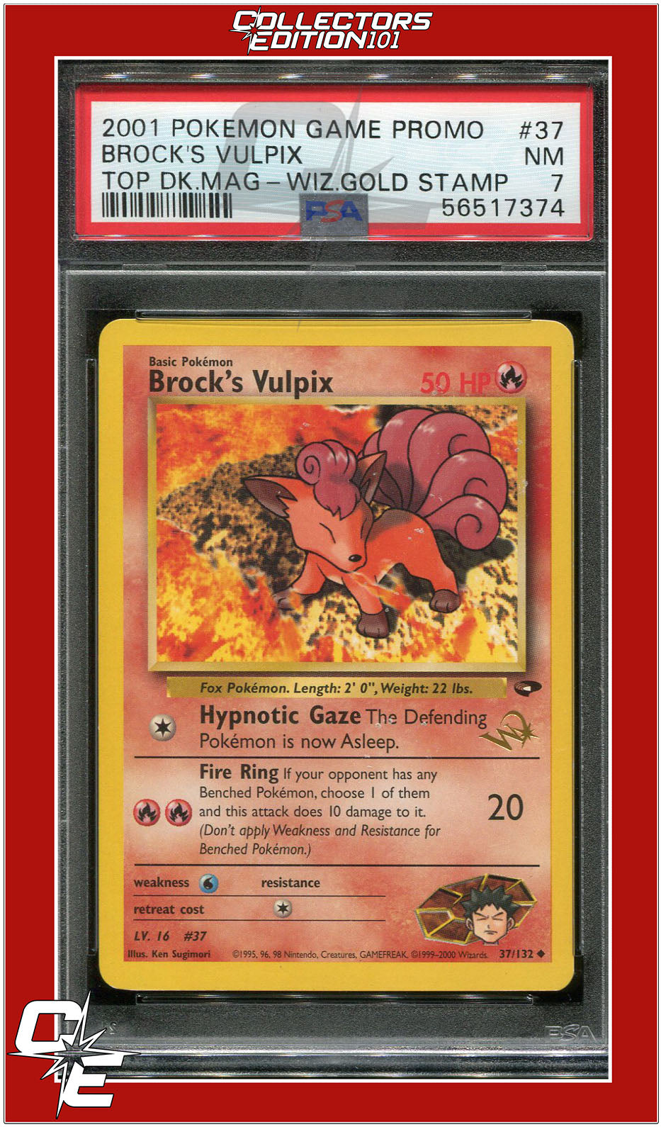 Gym Challenge 37 Brock's Vulpix W Stamped PSA 7