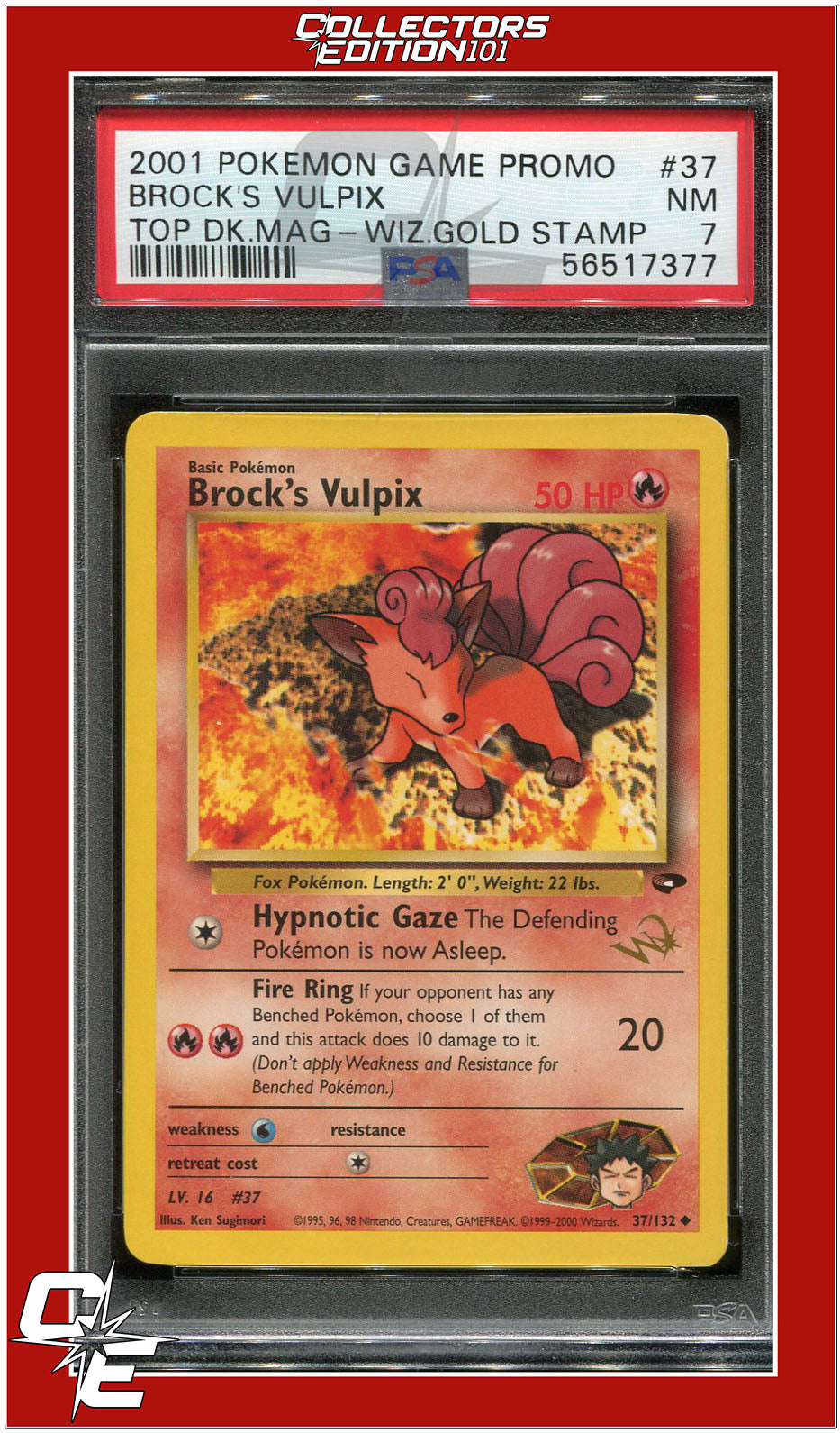 Gym Challenge 37 Brock's Vulpix W Stamped PSA 7