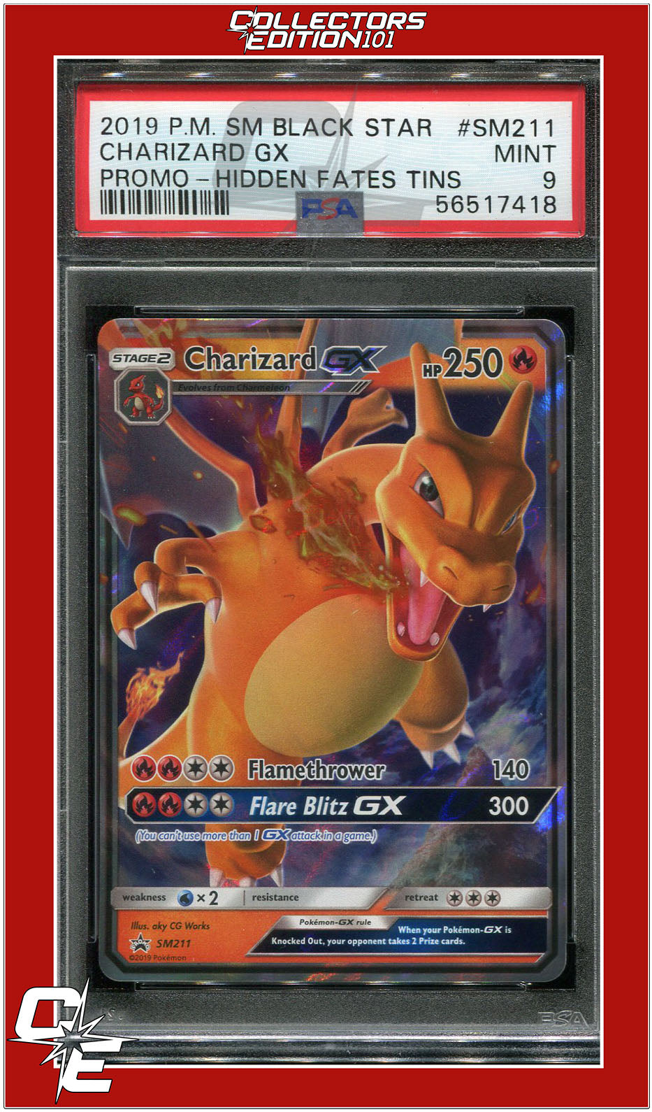 SM Black Star Promo SM211 Charizard GX PSA 9