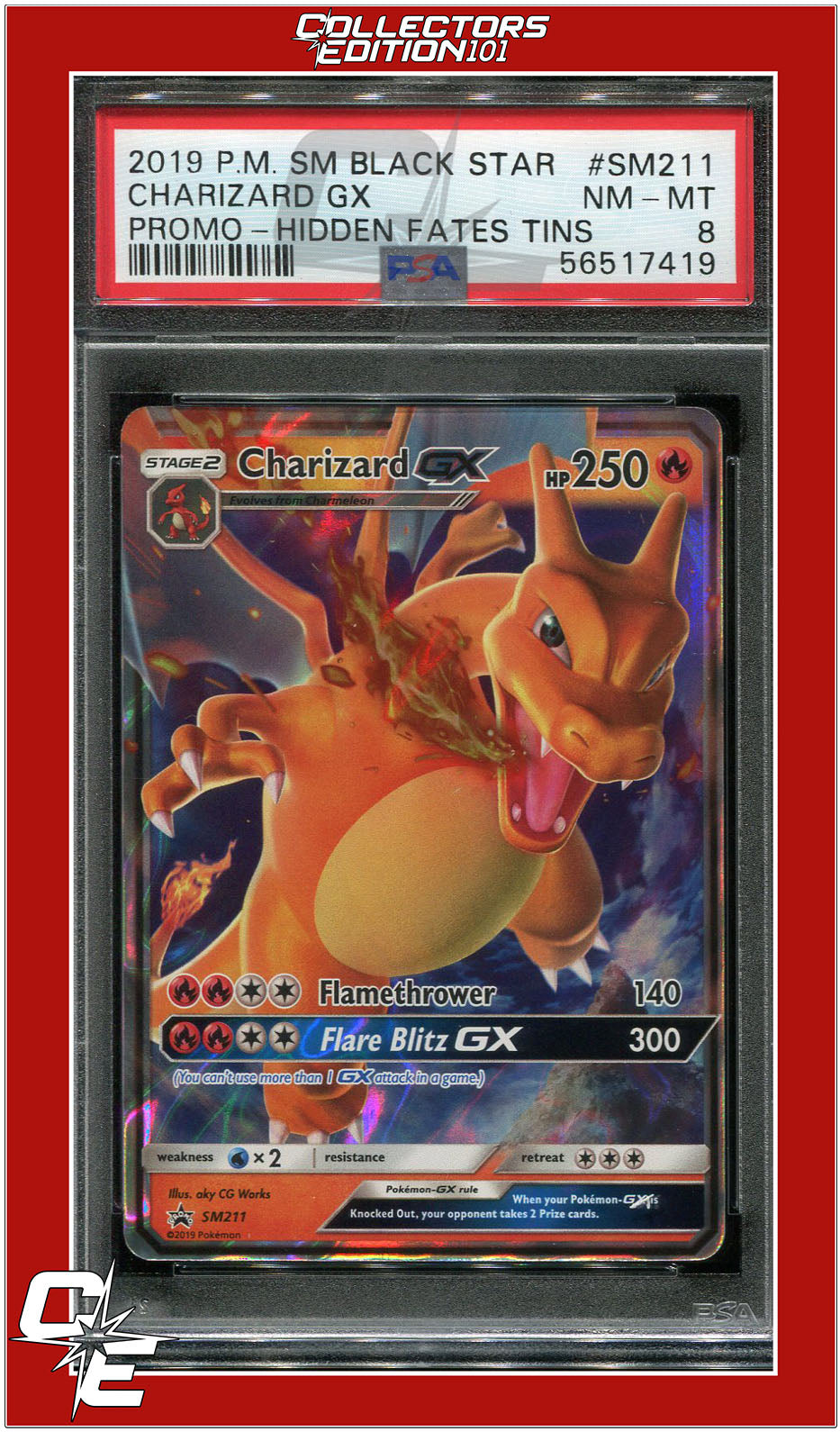 SM Black Star Promo SM211 Charizard GX PSA 8