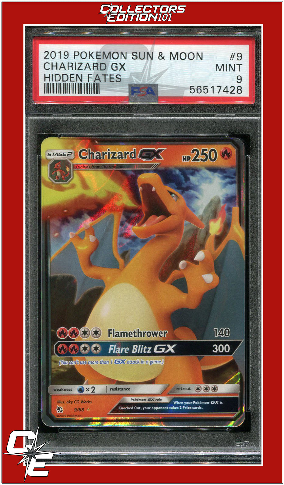 Hidden Fates 9 Charizard GX PSA 9