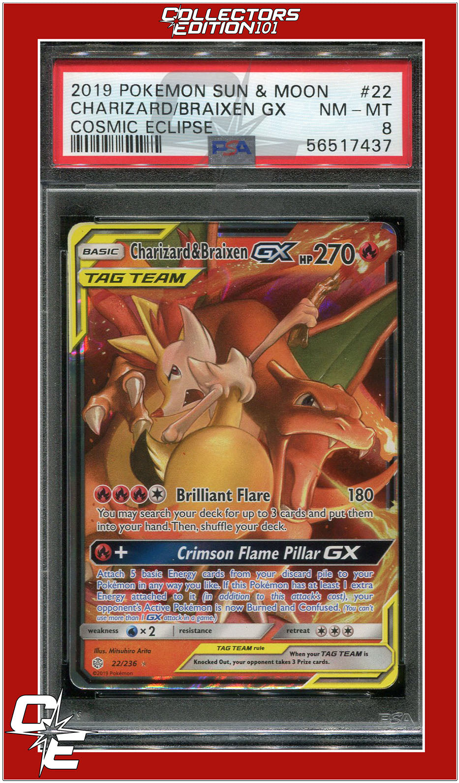 Cosmic Eclipse 22 Charizard & Braixen GX PSA 8