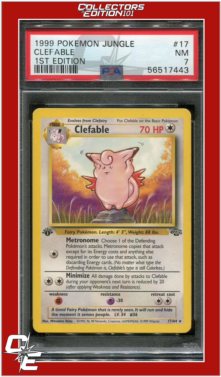 Jungle 17 Clefable 1st Edition PSA 7