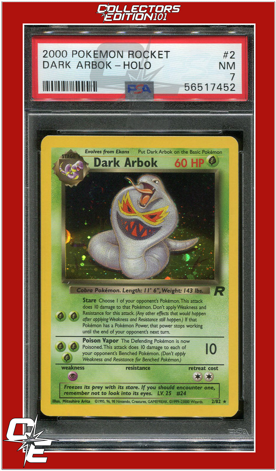 Team Rocket 2 Dark Arbok Holo PSA 7