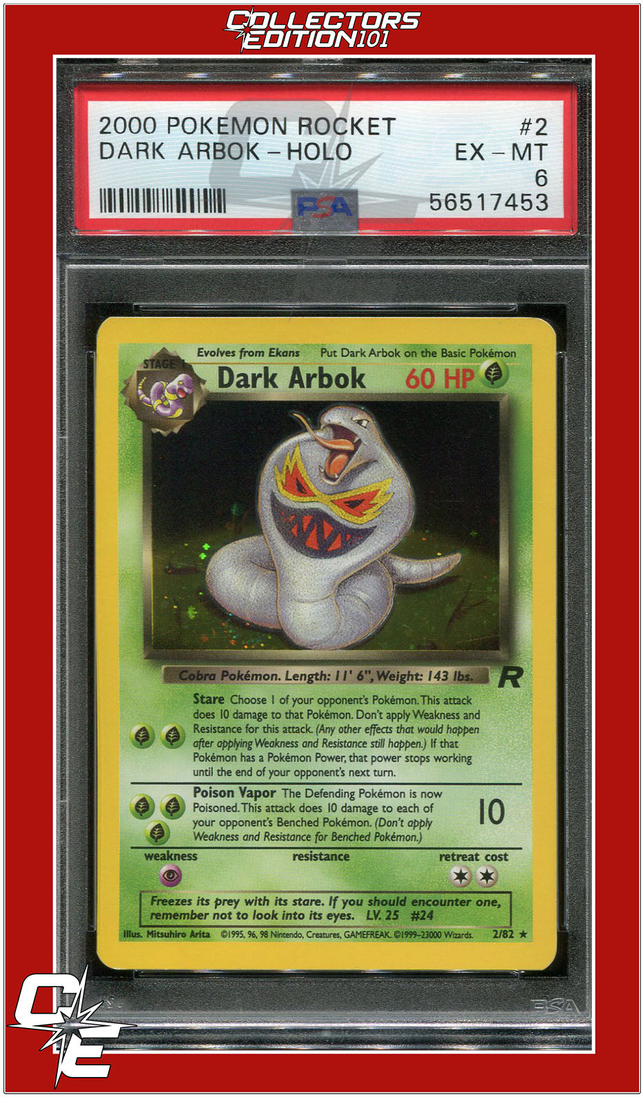 Team Rocket 2 Dark Arbok Holo PSA 6