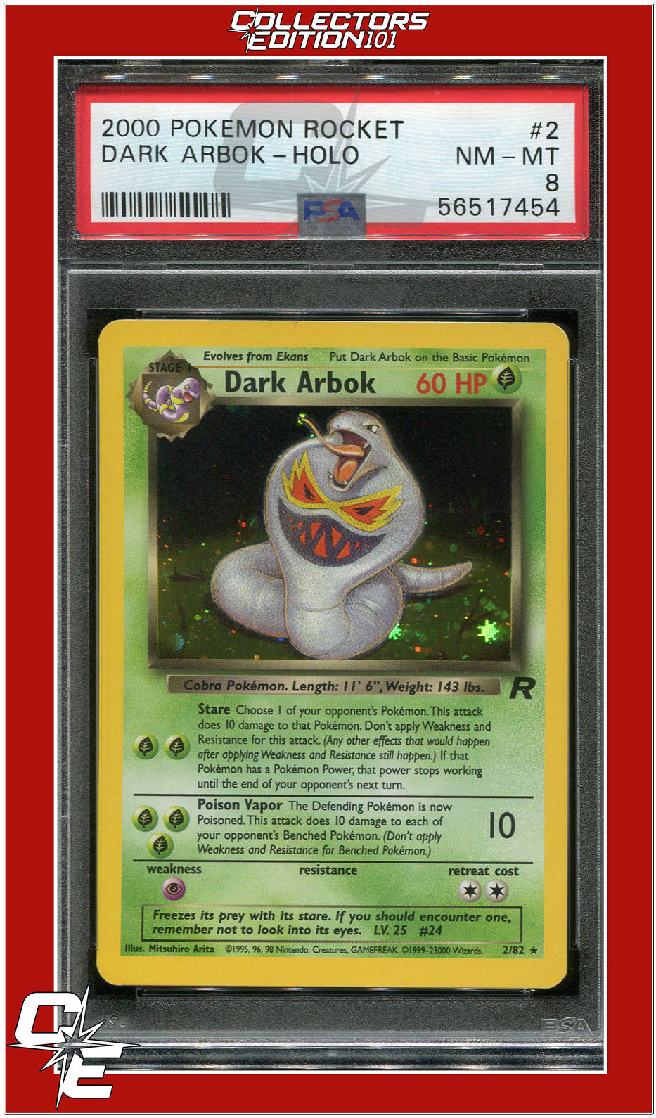 Team Rocket 2 Dark Arbok Holo PSA 8