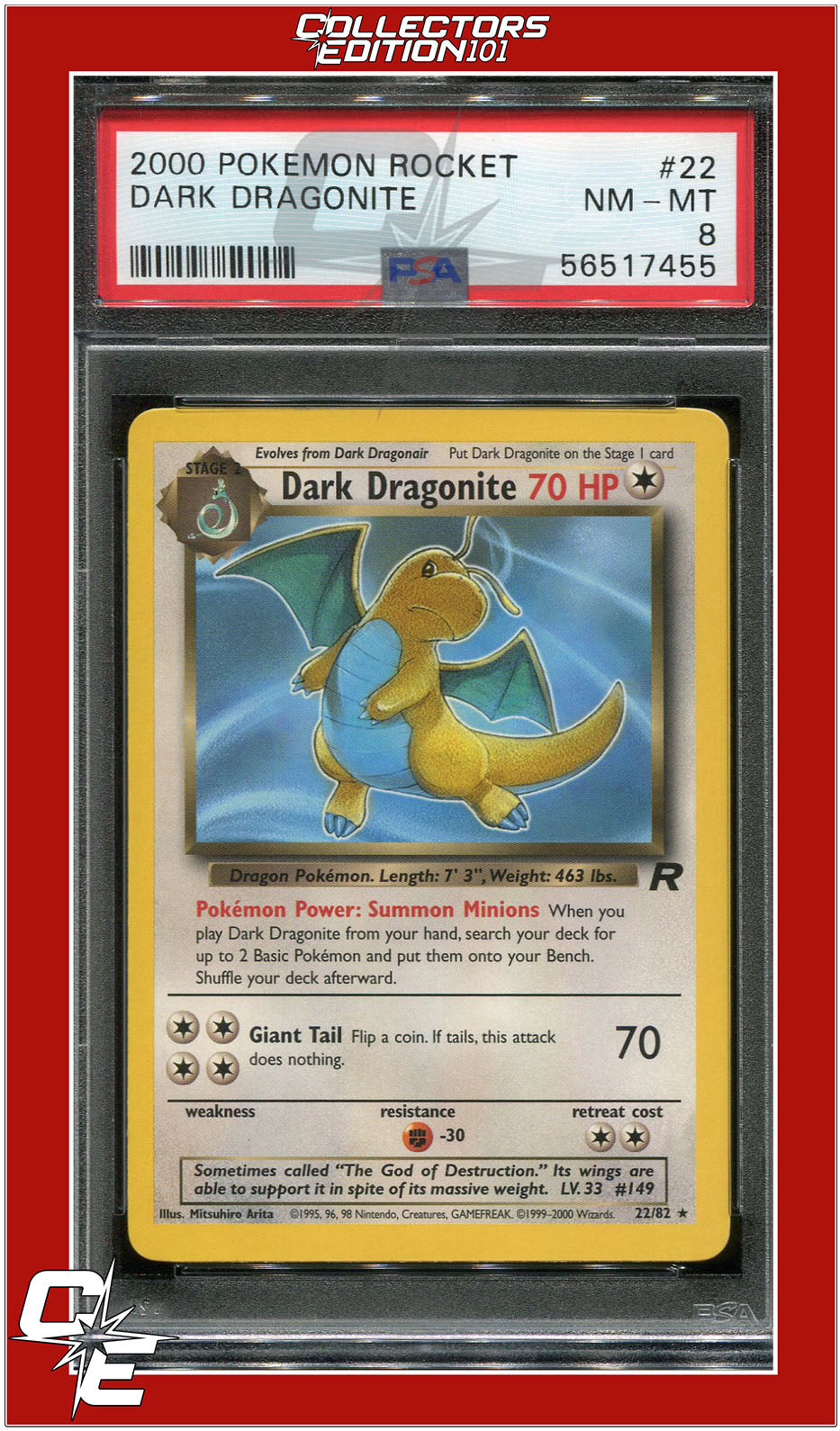 Team Rocket 22 Dark Dragonite PSA 8