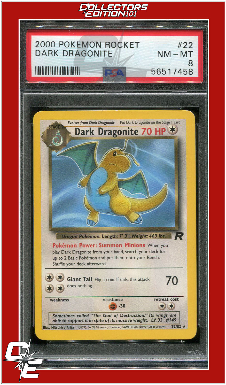 Team Rocket 22 Dark Dragonite PSA 8