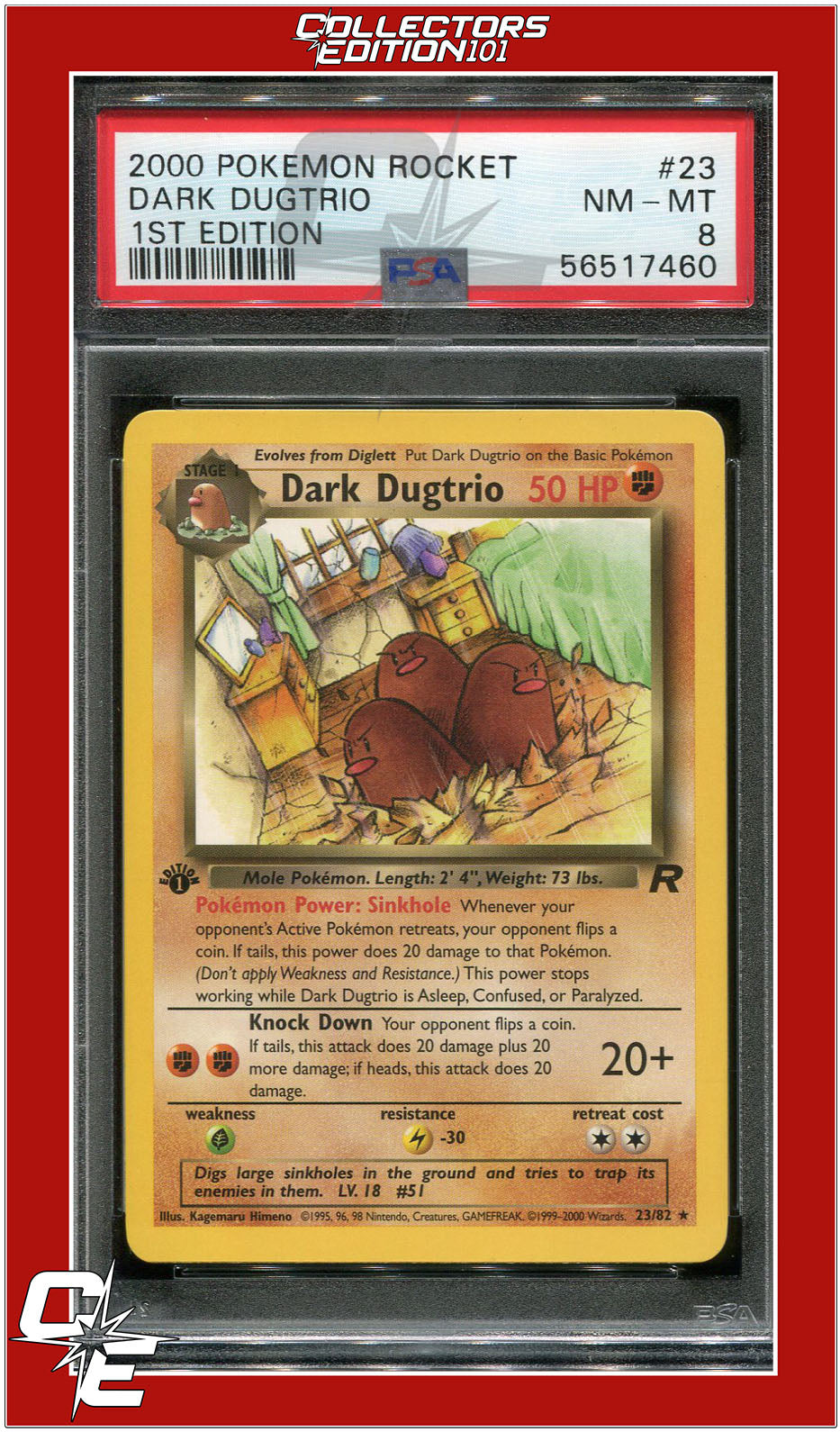 Team Rocket 23 Dark Dugtrio 1st Edition PSA 8