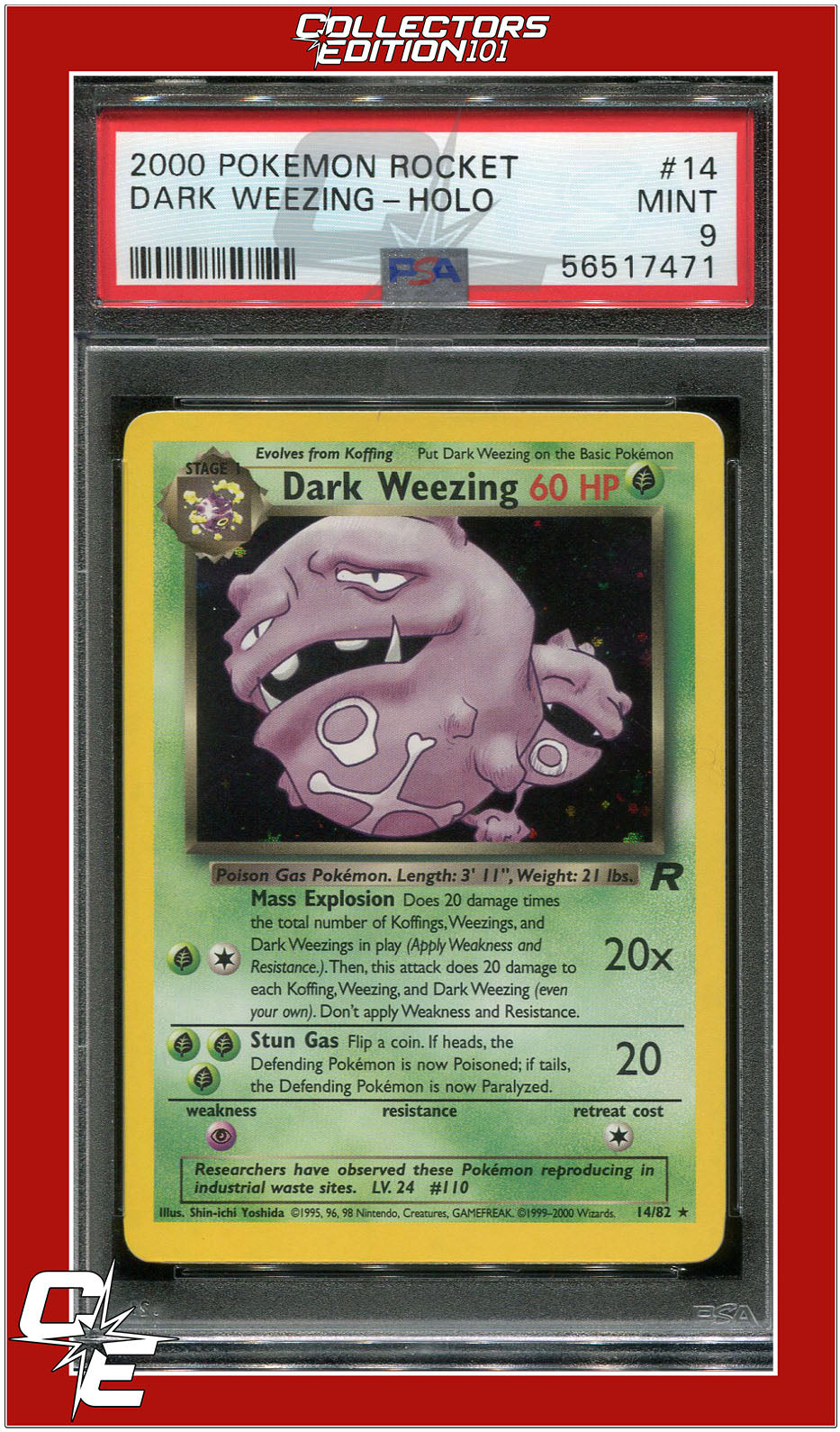 Team Rocket 14 Dark Weezing Holo PSA 9