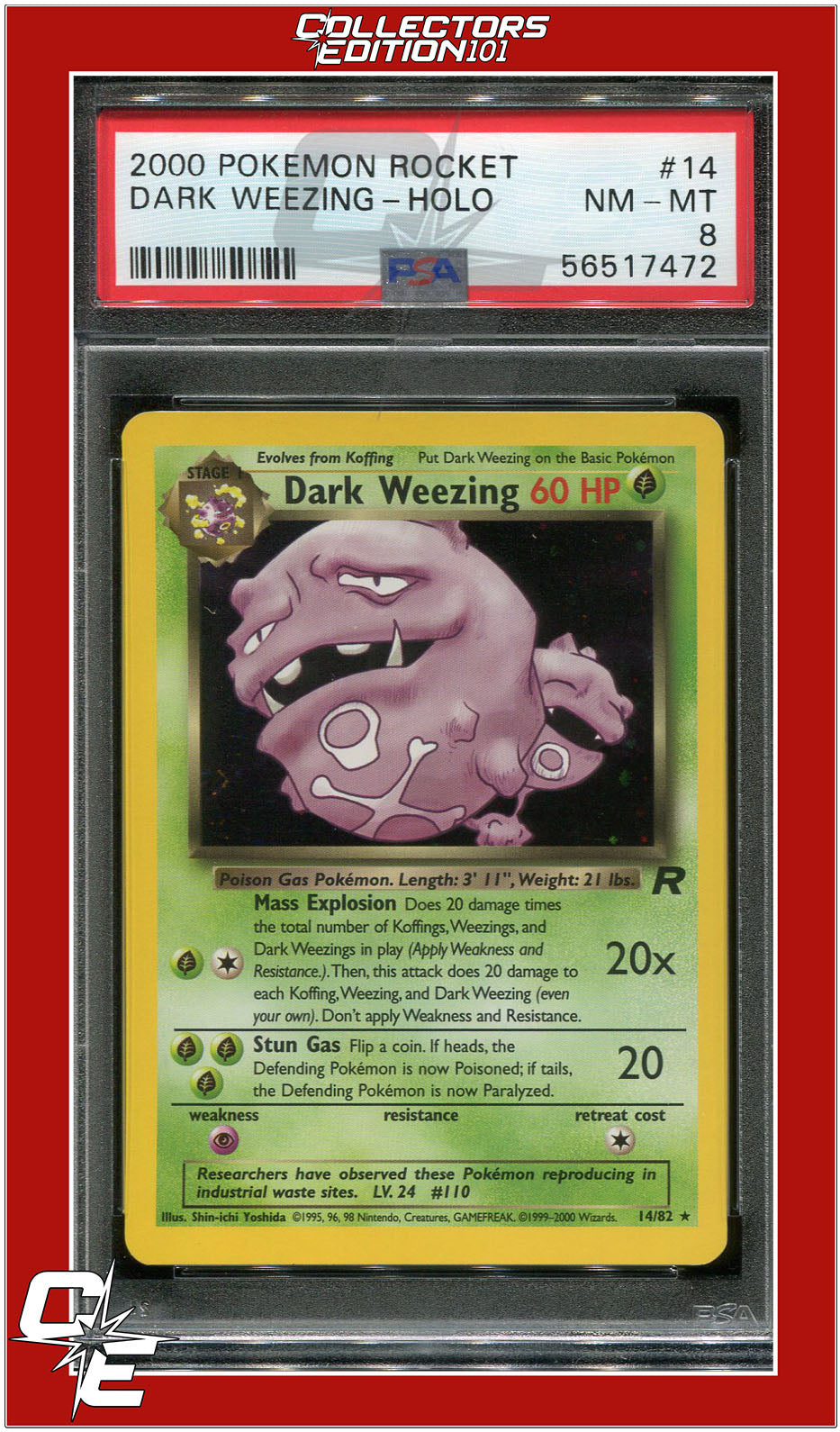 Team Rocket 14 Dark Weezing Holo PSA 8