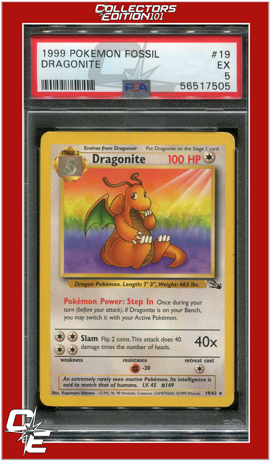 Fossil 19 Dragonite PSA 5