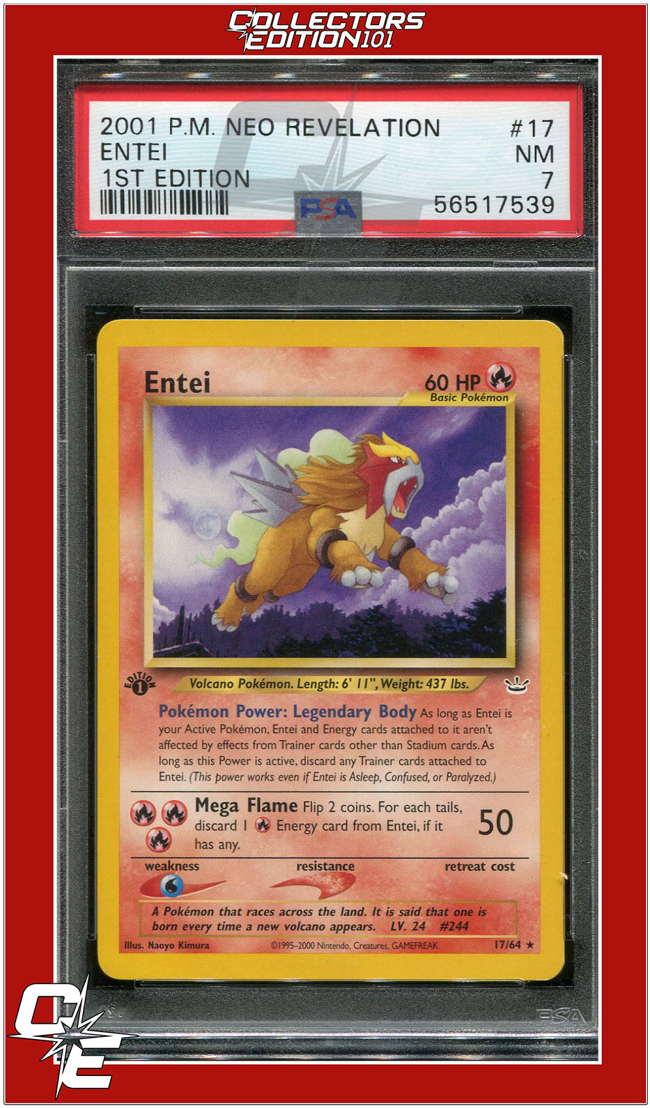 Neo Revelation 1st Edition 17 Entei PSA 7