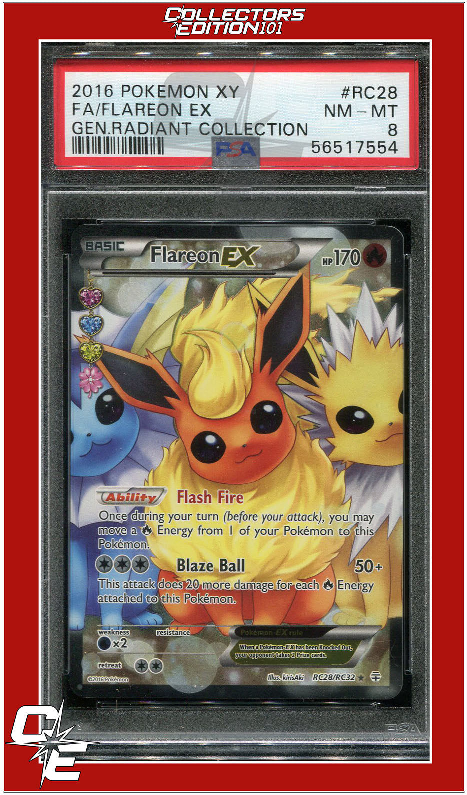 Generations Radiant Collection RC28 Full Art Flareon EX PSA 8