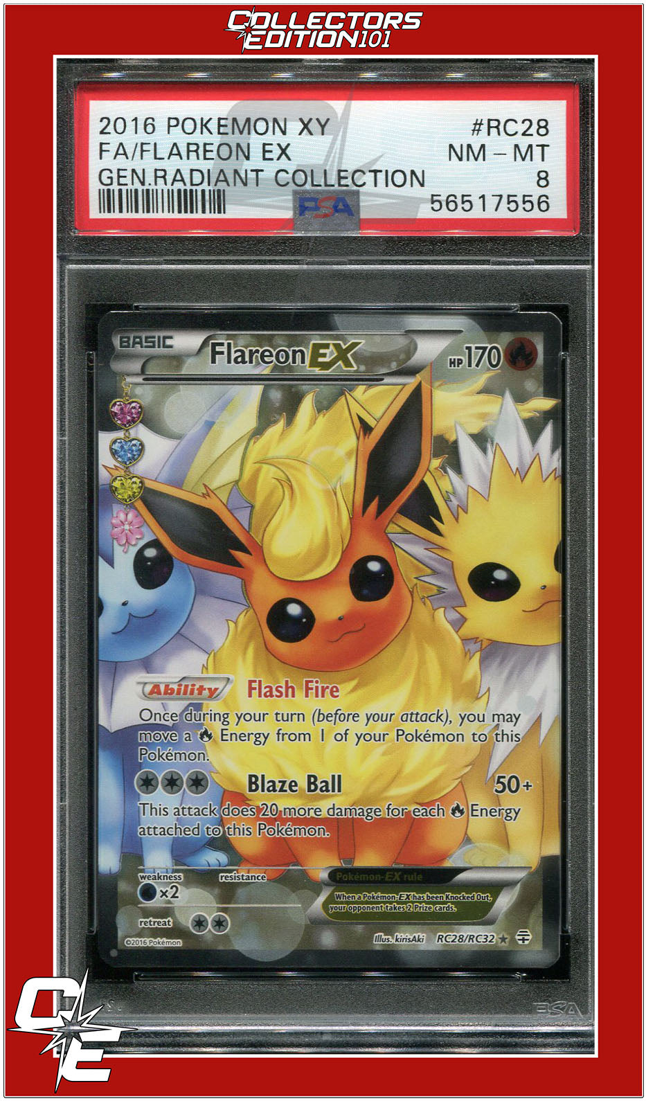 Generations Radiant Collection RC28 Full Art Flareon EX PSA 8