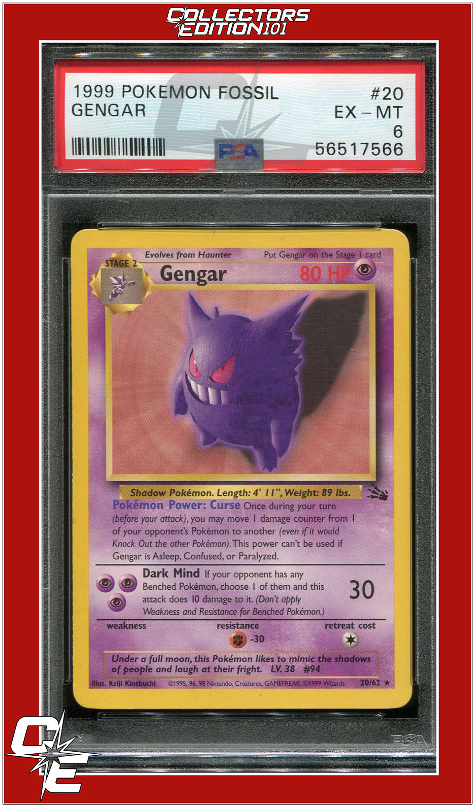 Fossil 20 Gengar PSA 6