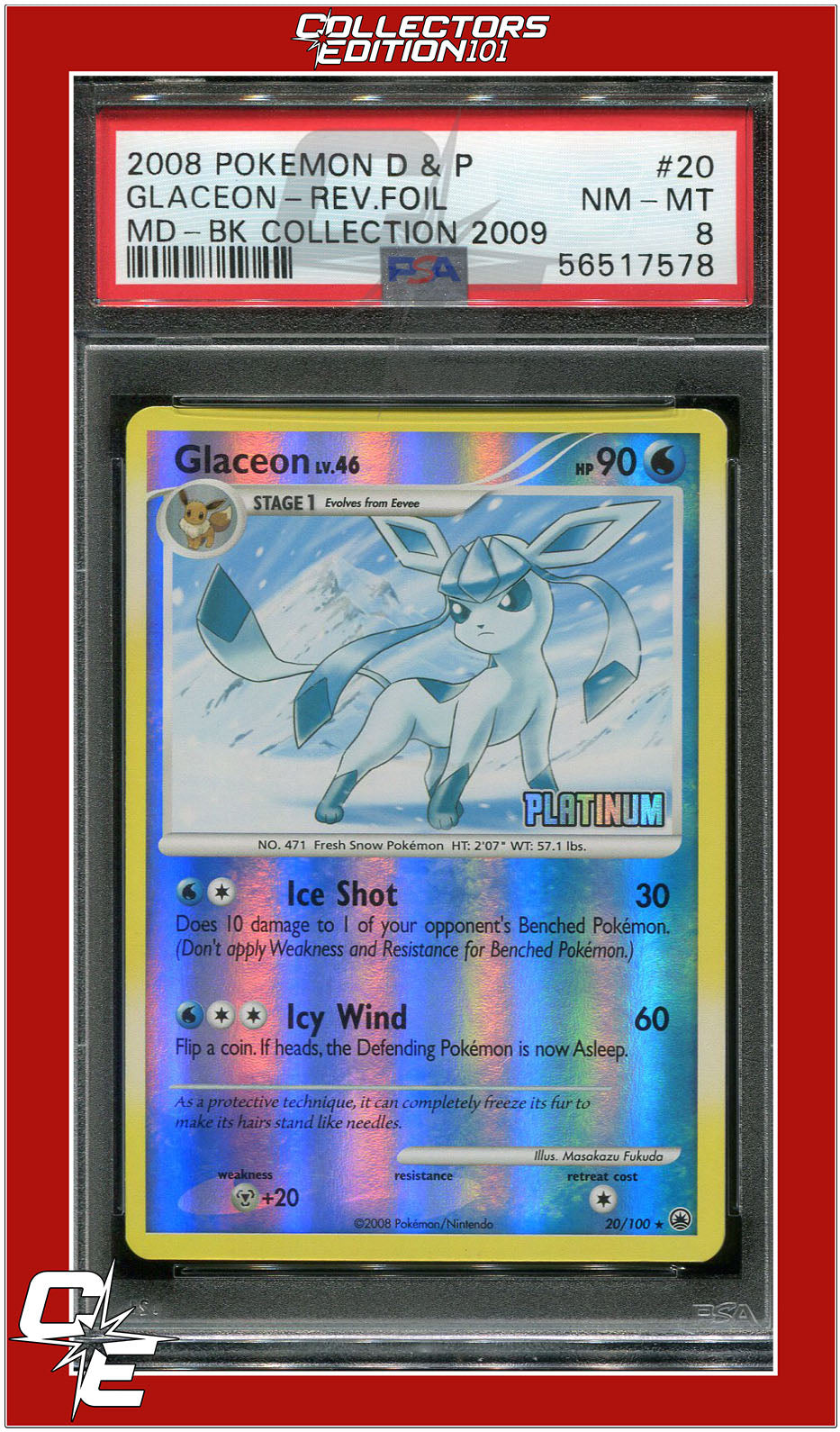 Majestic Dawn 20 Glaceon Reverse Foil Burger King 2009 PSA 8