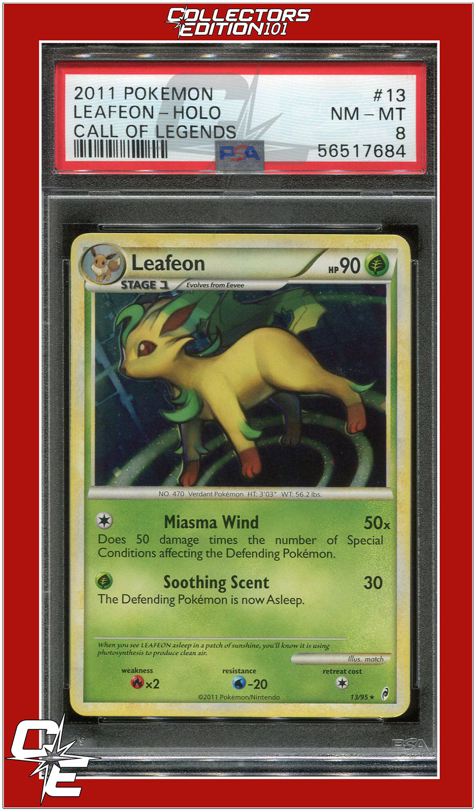 PSA 8 NM-MT Leafeon LV X. Majestic Dawn Pokemon Card 99/100
