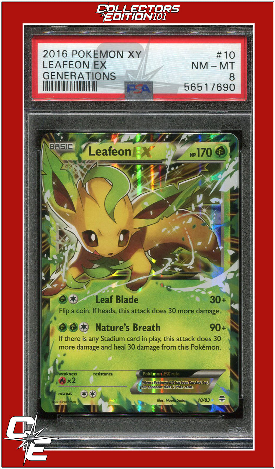 Generations 10 Leafeon EX PSA 8