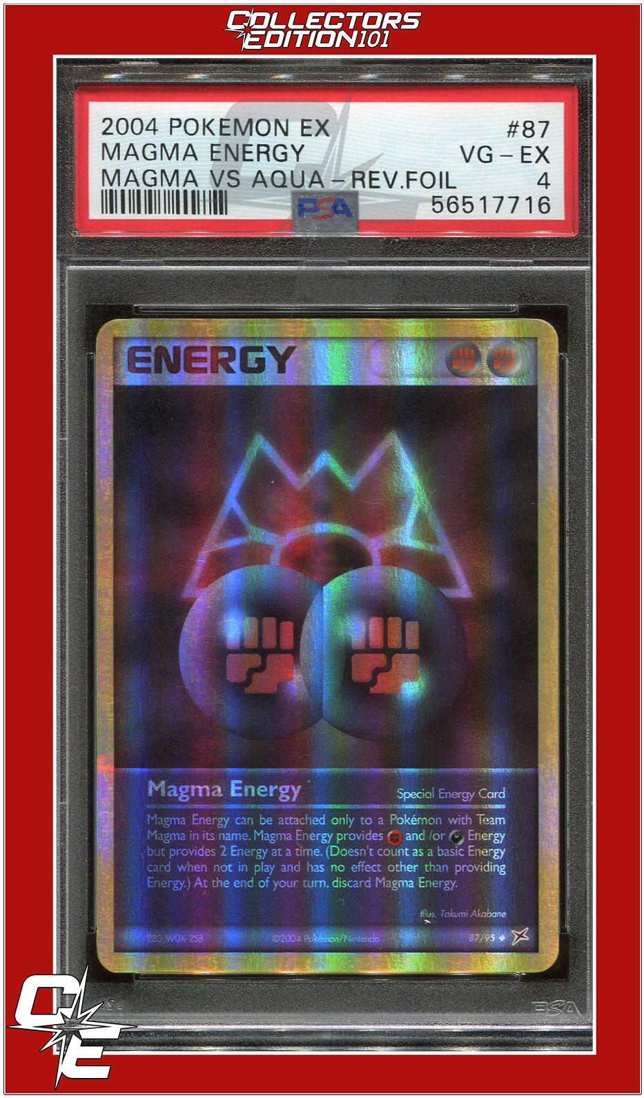 EX Team Magma vs Team Aqua 87 Magma Energy Reverse Foil PSA 4