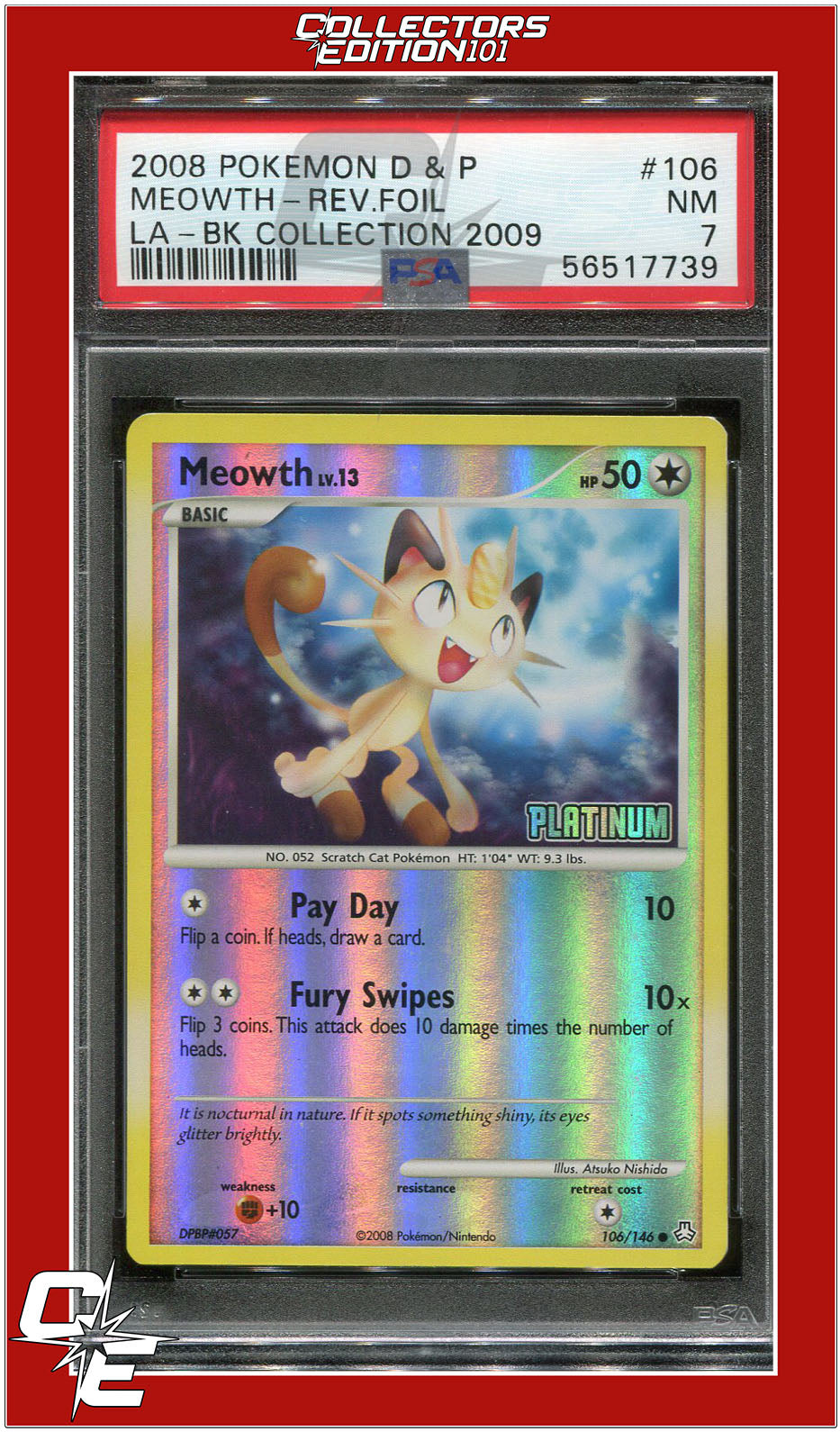 Legends Awakened 106 Meowth Reverse Foil Burger King 2009 PSA 7