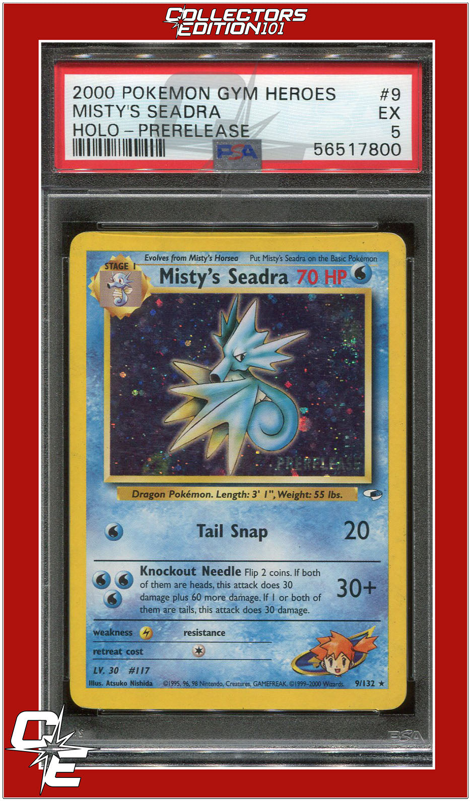 Gym Heroes 9 Misty's Seadra Holo Prerelease PSA 5