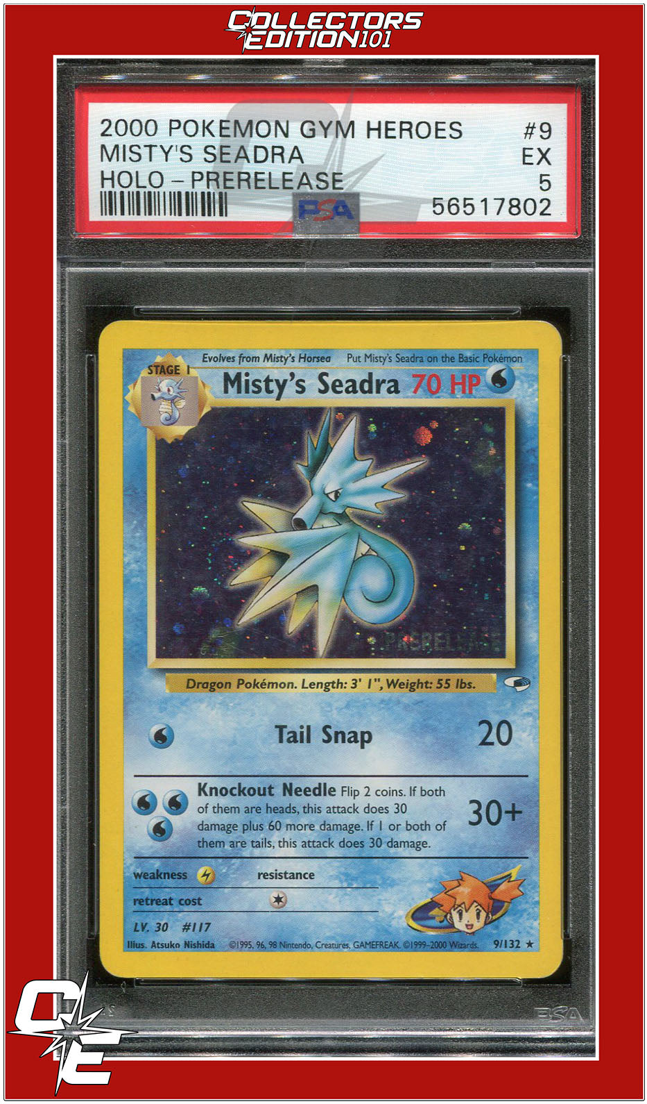 Gym Heroes 9 Misty's Seadra Holo Prerelease PSA 5